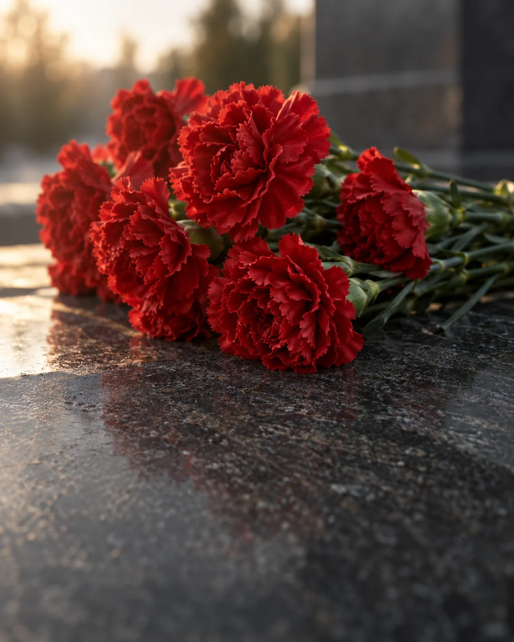 Красные гвоздики в знак памяти